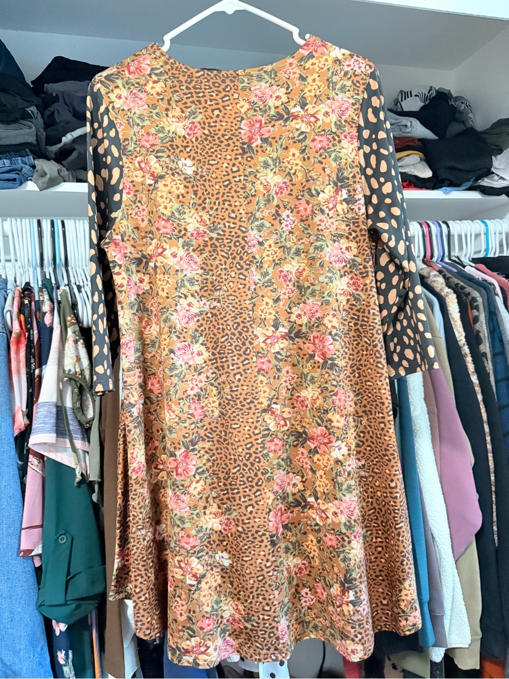 Mixed-Print Floral & Leopard Swing Tunic - Brown - Picture 2 of 2